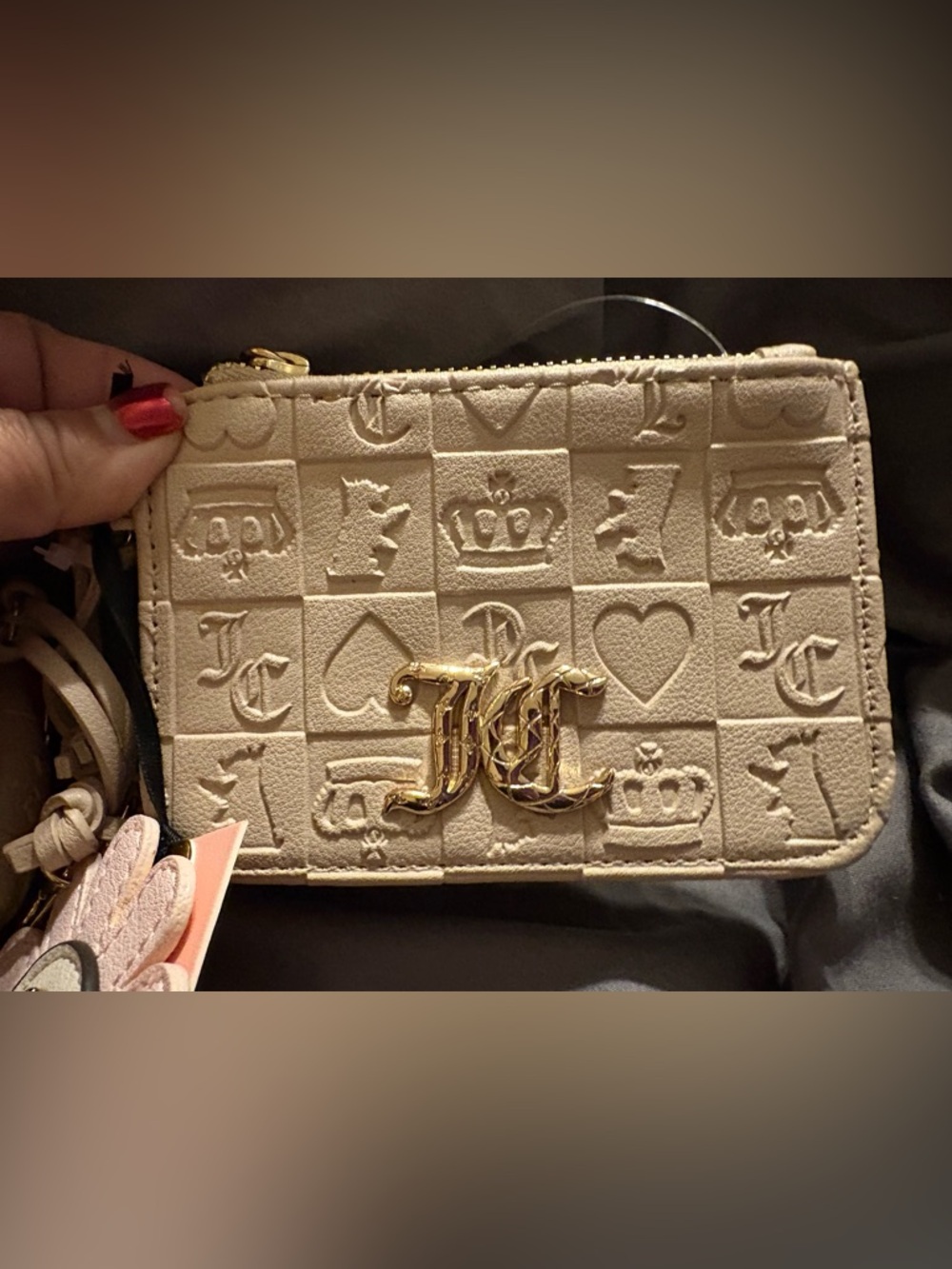 Juicy Couture Beige Embossed Mini Wallet and Coin Purse with Pink Flower Charm - Picture 2 of 7